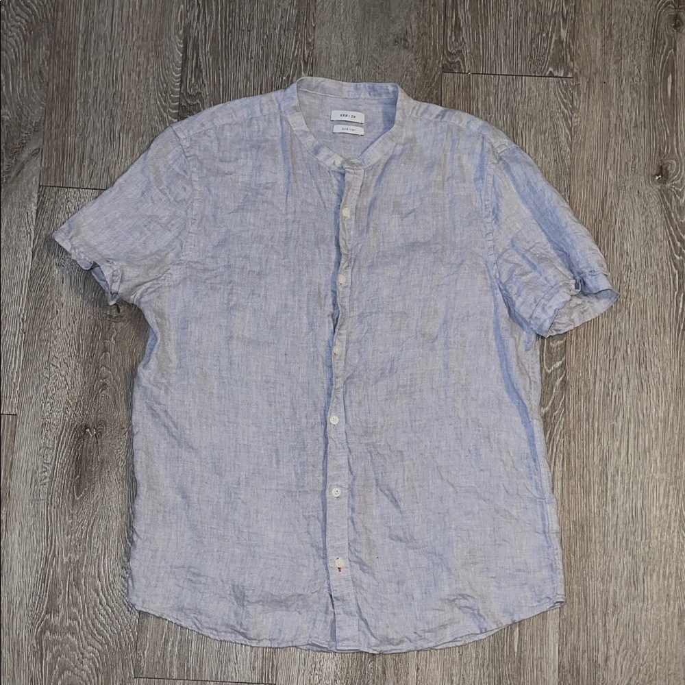 Skovde pure linen button down shirt gray size large casual